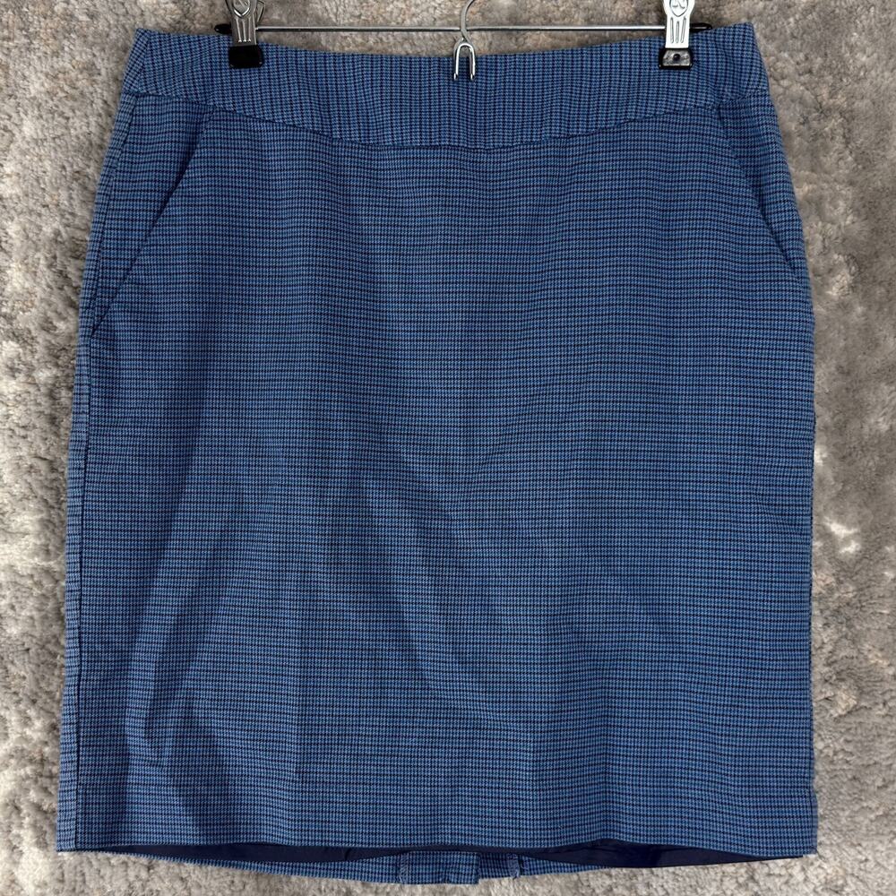 LL Bean Size 10 Favorite‎ Fit Wool Hounds Tooth Knee Length A Line Skirt Blue